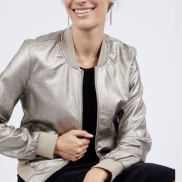 CATHERINE Catherine Malandrino Jimmie Metallic Bomber Jacket - Picture 1 of 4